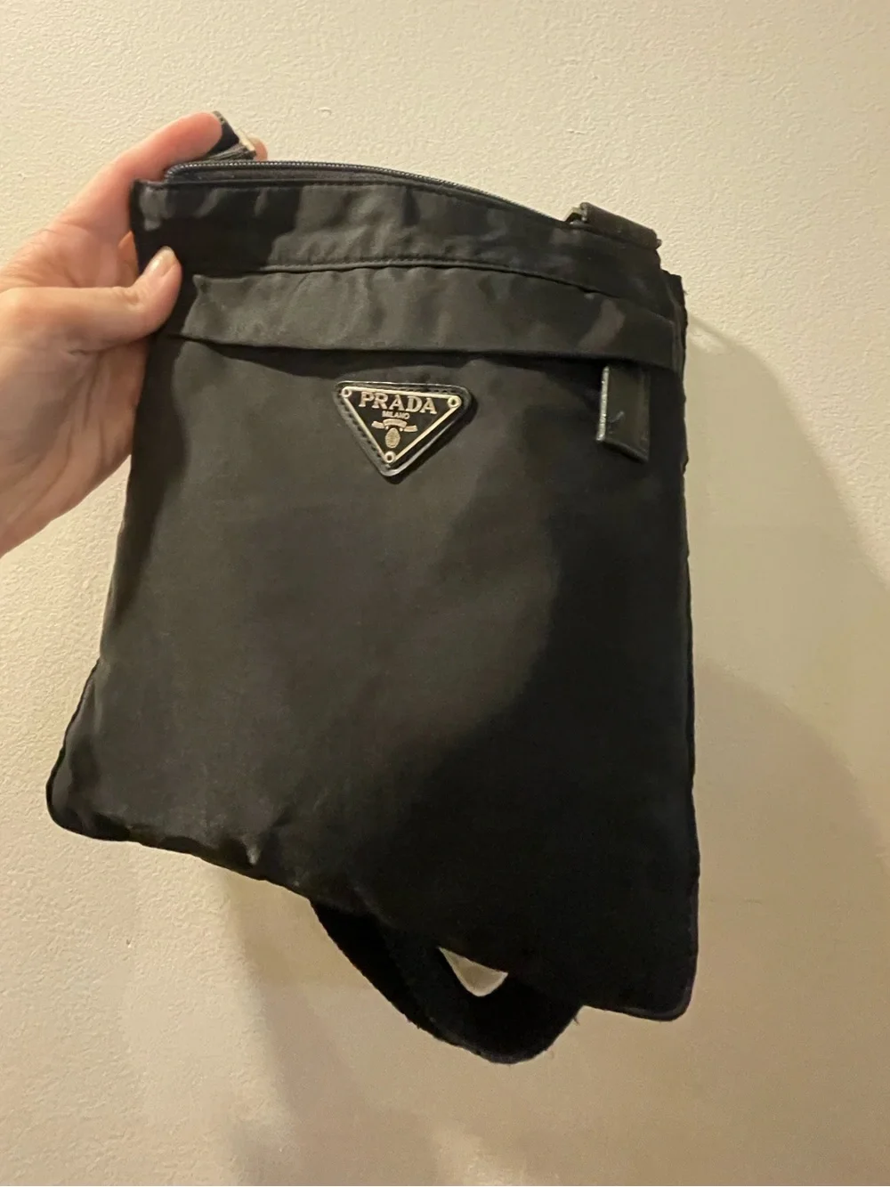 Prada Black Nylon Messenger Crossbody with Triangle Logo